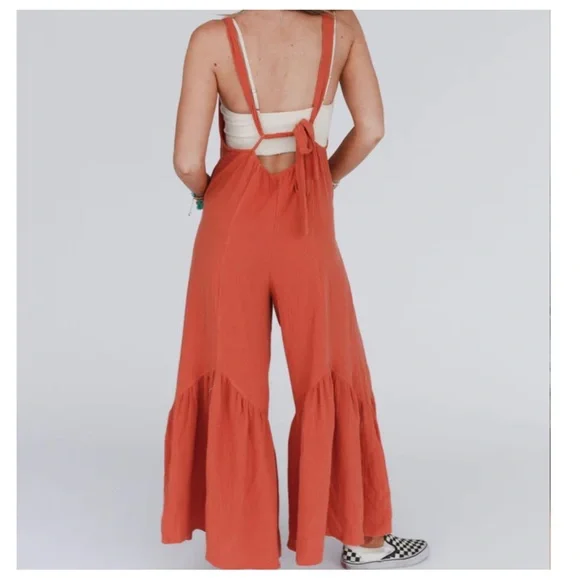 30 Boho wide leg ruffle Jumpsuit - Picture 3 of 3